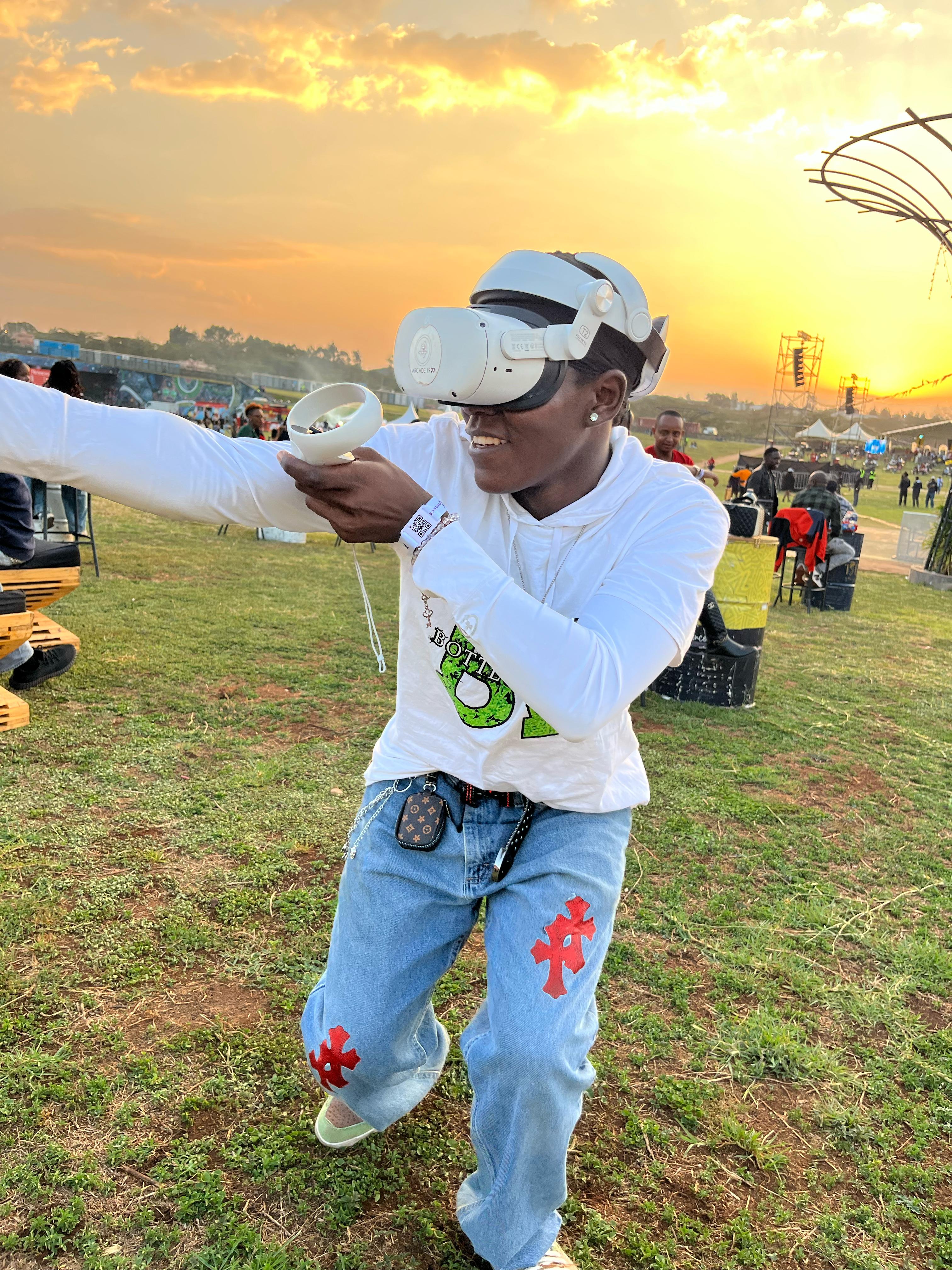 Virtual Reality headset in a futuristic setting